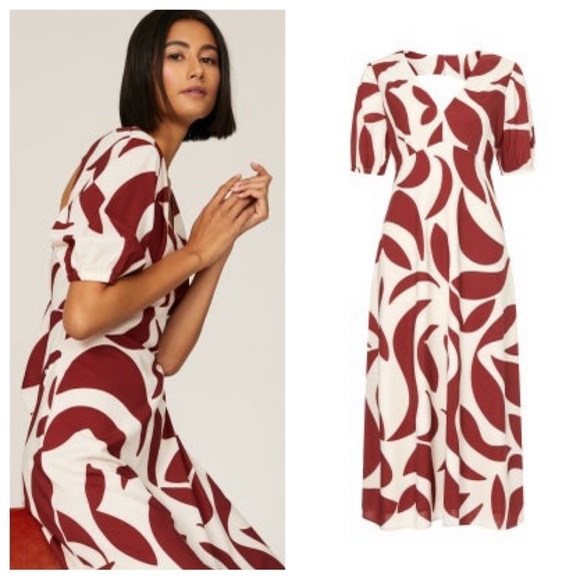 Donna Morgan terracotta abstract print midi dress 30279 - Picture 2 of 15